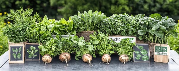 A market stall with organic leafy greens