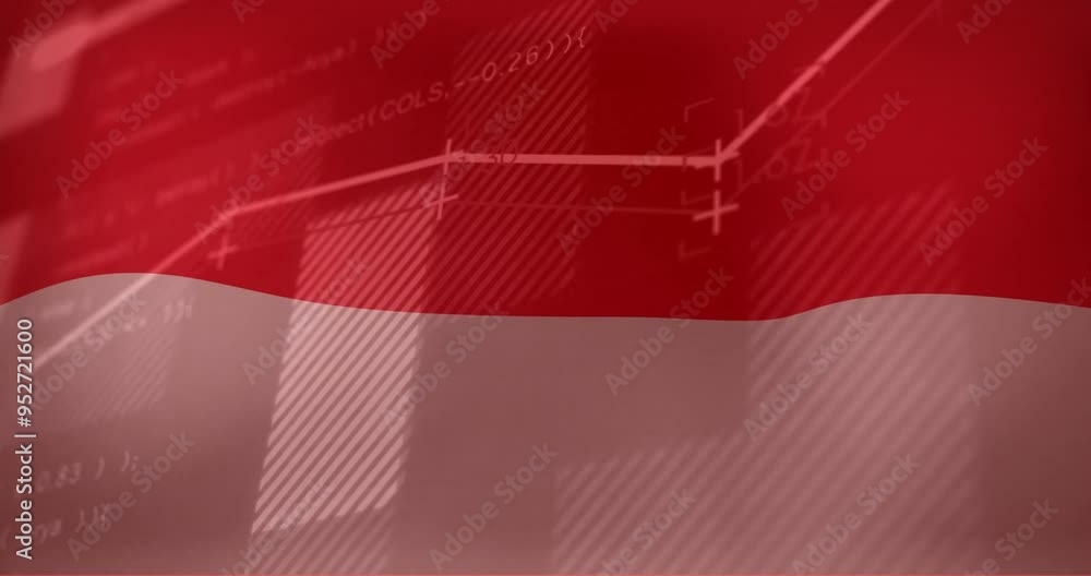 Poster mathematical graph and equations animation over red and white waving flag