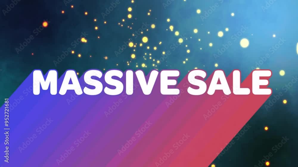 Poster massive sale text animation over colorful gradient background with glowing particles