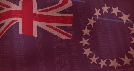 British and European Union flags over financial data processing animation - Powered by Adobe