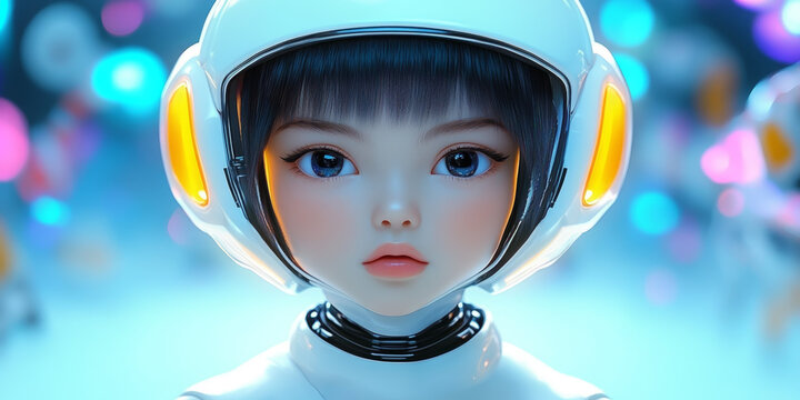 Cute little girl with an astronaut helmet.