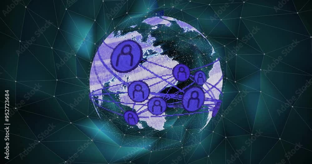 Poster global network connections animation over digital globe with user icons