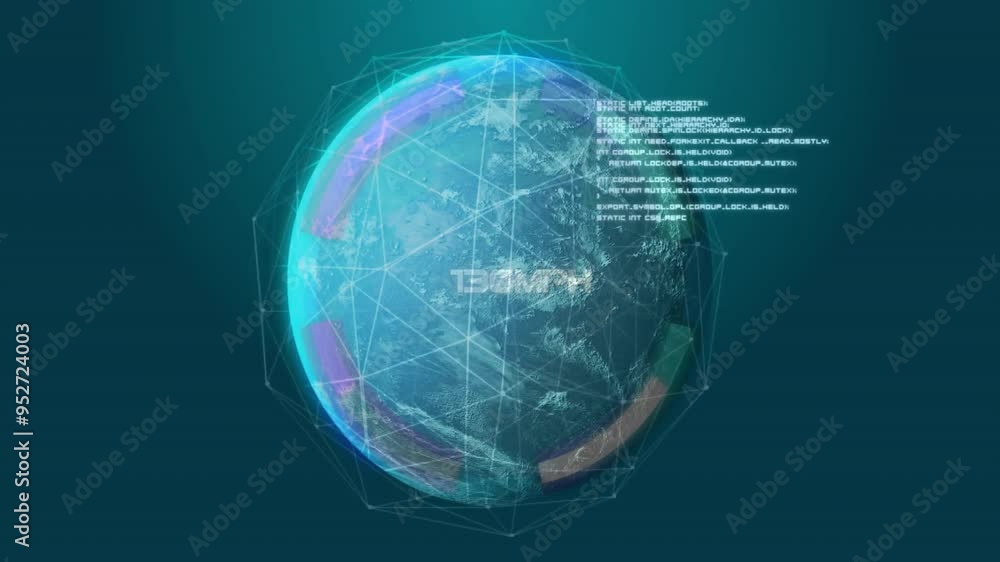 Poster digital globe with data processing animation over world map and network connections