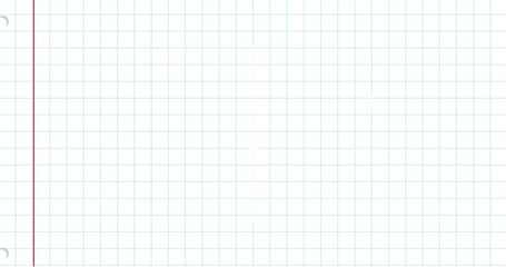 Grid paper background with red margin line and blue squares animation