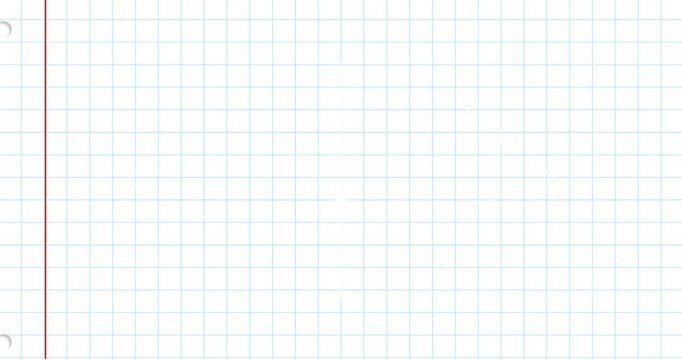 Grid paper background with red margin line and blue squares animation