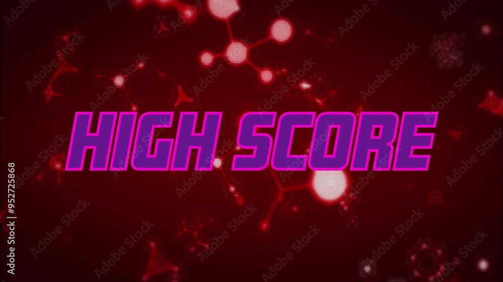 Aufkleber high score text animation over red molecular structure background