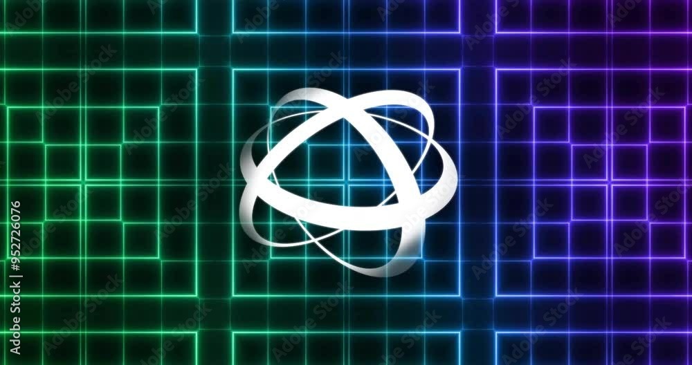 Poster glowing grid pattern with swirling white lines animation over dark background