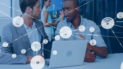 Network of connections and data processing animation over business people in office - Powered by Adobe