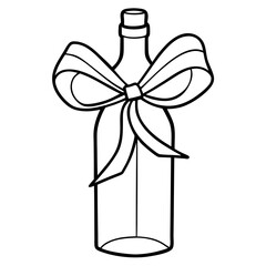 Elegant Wine Bottle Gift with Ribbon Bow - Vector Art Illustration