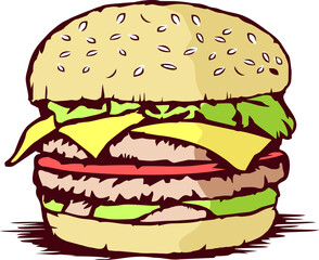 Classic Hand Drawing Burger Illustration