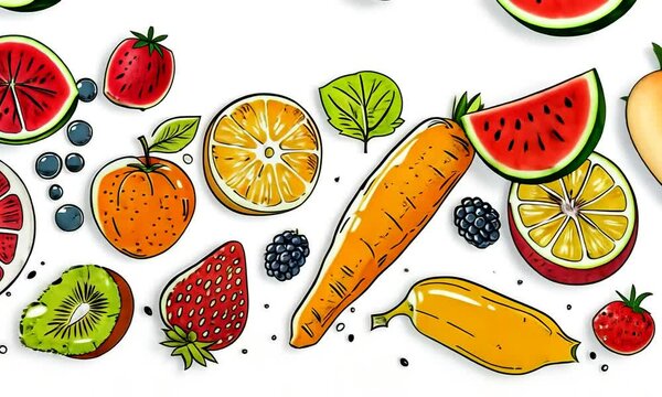 Fresh Fruits and Vegetables Illustration