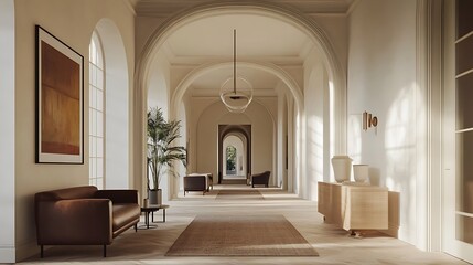 A Modern, Minimalist Hallway with Arched Ceilings and Natural Light