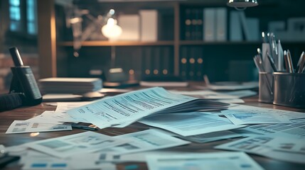 Scattered Documents and Office Supplies on a Desk