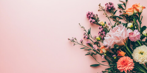 Delicate bouquet of pink, white, and green flowers beautifully arranged against a minimalist white background, perfect for romantic or wedding themes.
