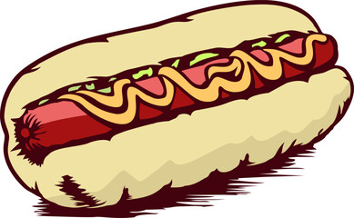 Classic Hand Drawing Hot Dog Illustration