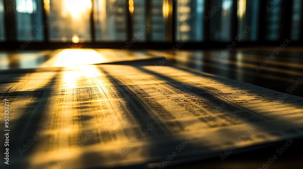 Poster sunlight illuminating a spreadsheet with window view