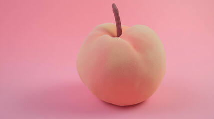 Obraz premium A single, ripe peach with a fuzzy texture rests on a pink background.