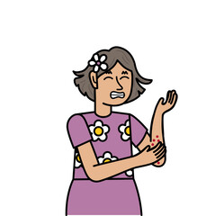 girl with allergy scratching her hand.eps