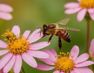 A honey bee pollinates a delicate pink flower, highlighting the vital role insects play in nature's ecosystem.