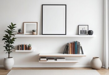 minimalist, shelving, books, decor, modern, interior, white, plants, frames, art, design, clean, organized, contemporary, home, decoration, simplicity, aesthetic, furniture, living room, potted plants