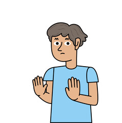 boy showing with gestures refusing.eps