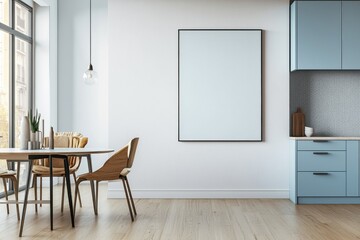 Fototapeta premium Poster Mockup in Kitchen Interior with White Wall created with Generative AI