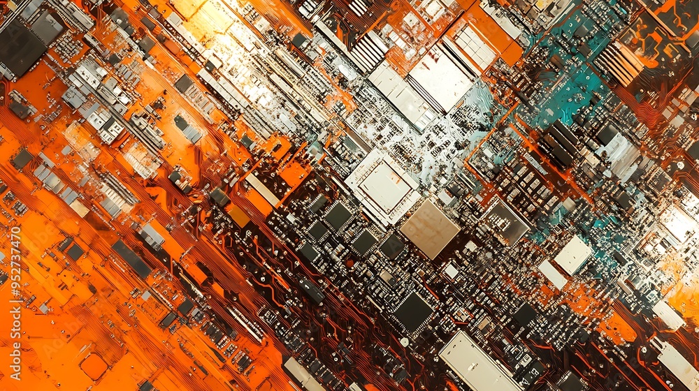 Poster A Close-Up View of a Circuit Board with Complex Electronics