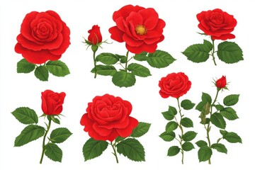 Vibrant collection of red roses illustrations