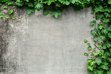 Green ivy leaves on gray concrete wall background