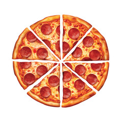 Realistic vector Pepperoni Pizza with separate movable slices