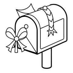 Snowy Mailbox with Christmas Card Vector line Art