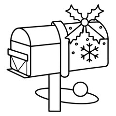 Snowy Mailbox with Christmas Card Vector line Art