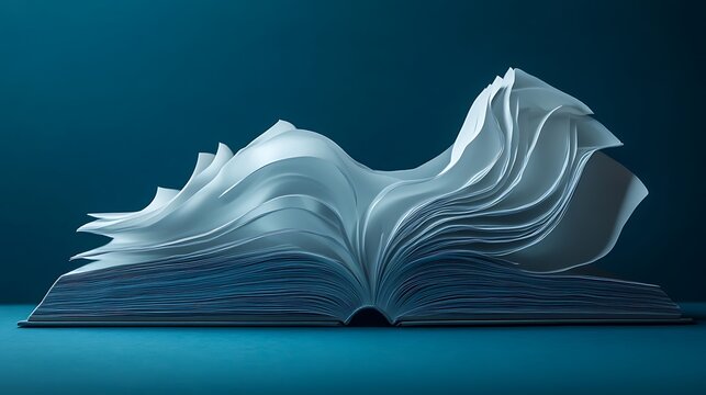 An Open Book with Pages Curled Upwards, Resembling a Wave