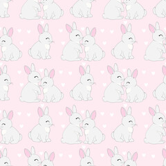 Seamless pattern with cartoon bunnies for kids. Abstract art print. Hand drawn background with cute animals. Vector illustration