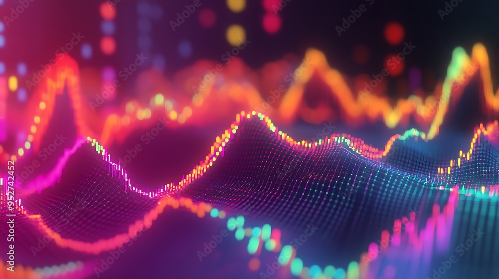 Poster abstract 3d digital data visualization with neon colors