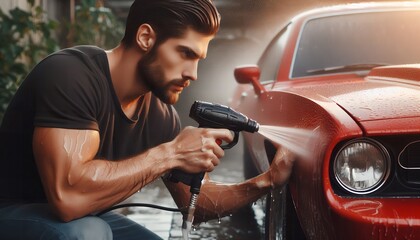 man in car