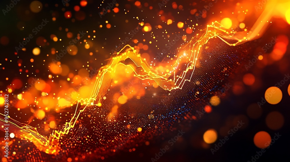 Poster abstract golden line graph with bokeh lights