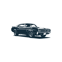 Naklejka premium Vintage old car vector illustration. Retro Logo of car black silhouette 