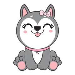 Cute Husky Dog Sitting Cartoon: Vector Icon Illustration in Flat Cartoon Style