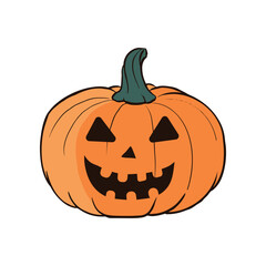 Halloween pumpkin with happy face on dark background. Vector cartoon Illustration.