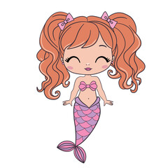 Beautiful little mermaid. Siren. Sea theme. Hand drawn vector illustration on a white background.