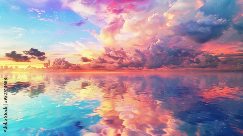 Aufkleber seaside with a colorful sky mirrored in the water