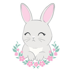 Hand Drawn Bunny. Cute Rabbit Vector. Print Design for Kids Fashion.