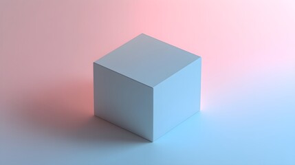 Fototapeta premium A clean and minimalist cube placed in the center of a soft pastel background, casting a subtle shadow that enhances its three-dimensional effect.