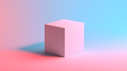 Fototapeta premium A clean and minimalist cube placed in the center of a soft pastel background, casting a subtle shadow that enhances its three-dimensional effect.