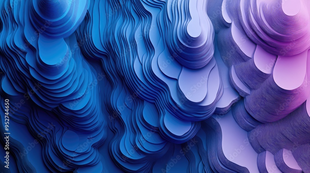 Poster a digital abstract pattern with 3d shapes in blue and purple gradients, creating a futuristic geomet