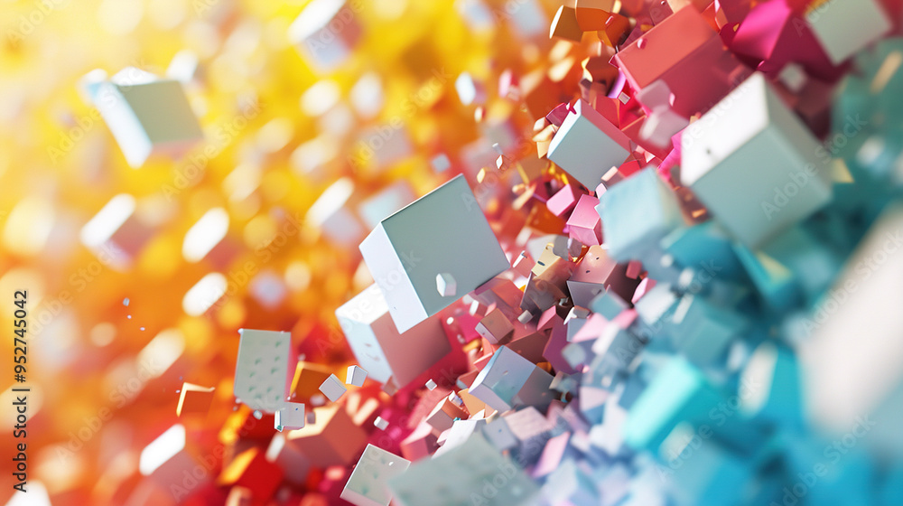 Aufkleber abstract white cubes flying into color burst of paint