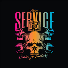 Vintage Custom Motorcycle Poster. Original vector illustration in vintage style isolated on black background. T-shirt design.