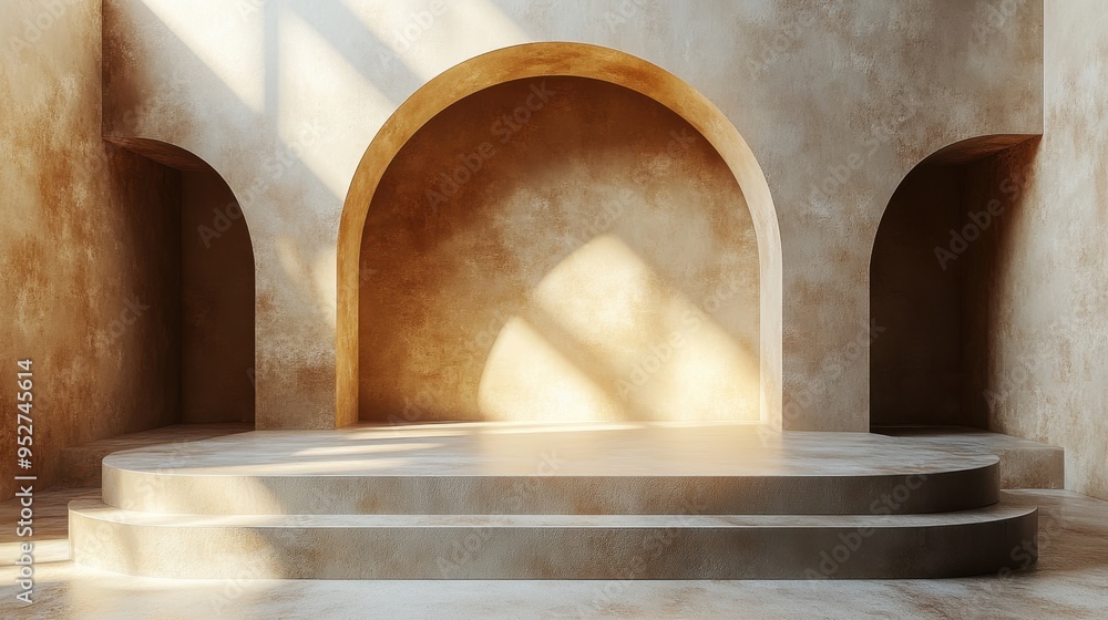 Aufkleber abstract minimalist 3d render background with a blank showcase, podium, empty platform for product p