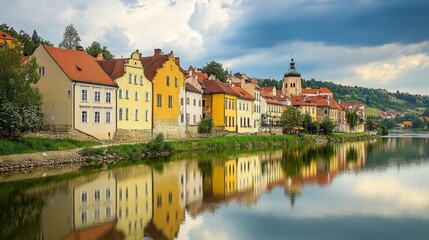 Obraz premium Medieval architecture of Pisek overlooking the Otava.